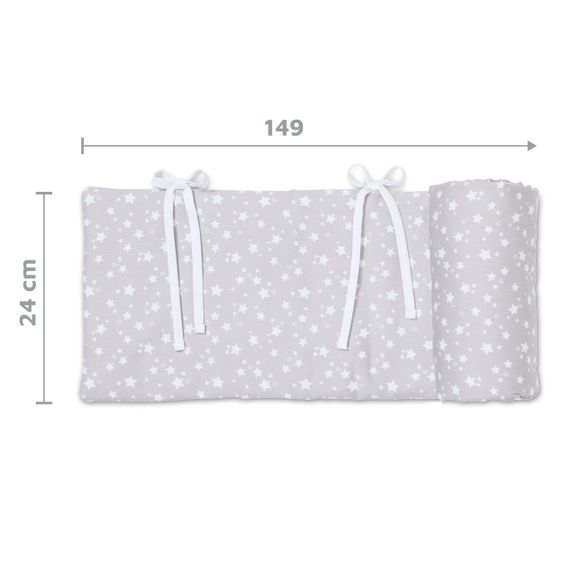 Babybay 5-tlg.- Beistellbett-Set Boxspring mit Matratze Classic Fresh, Nestchen Sterne Weiß Perlgrau, Spannbetttuch Deluxe Weiß & Verschlussgitter - Weiß