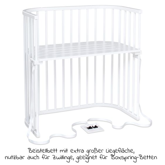 Babybay 5-tlg.- Beistellbett-Set Boxspring mit Matratze Classic Fresh, Nestchen Sterne Weiß Perlgrau, Spannbetttuch Deluxe Weiß & Verschlussgitter - Weiß