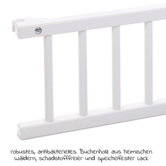 Babybay 5-tlg.- Beistellbett-Set Boxspring mit Matratze Classic Fresh, Nestchen Sterne Weiß Perlgrau, Spannbetttuch Deluxe Weiß & Verschlussgitter - Weiß