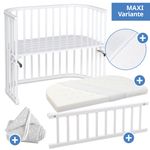5-tlg.- Beistellbett-Set Maxi mit Matratze Classic Fresh, Nestchen Sterne Weiß Perlgrau, Spannbetttuch Deluxe Weiß & Verschlussgitter - Weiß