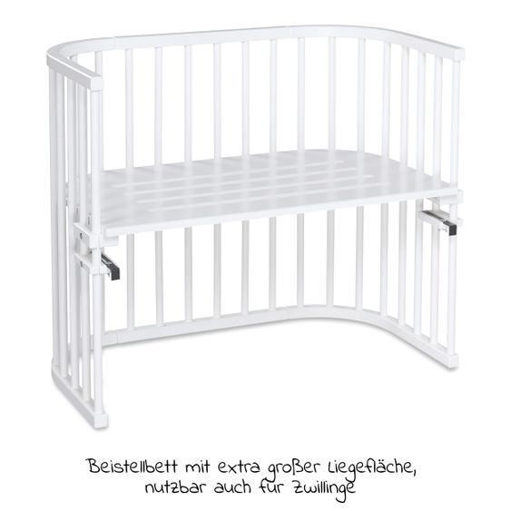 Babybay 5-tlg.- Beistellbett-Set Maxi mit Matratze Classic Fresh, Nestchen Sterne Weiß Perlgrau, Spannbetttuch Deluxe Weiß & Verschlussgitter - Weiß