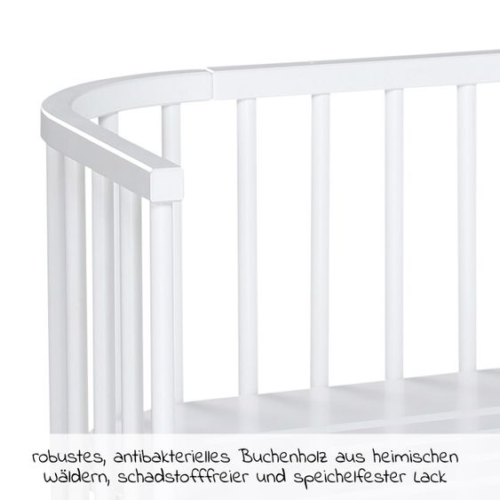 Babybay 5-tlg.- Beistellbett-Set Maxi mit Matratze Classic Fresh, Nestchen Sterne Weiß Perlgrau, Spannbetttuch Deluxe Weiß & Verschlussgitter - Weiß