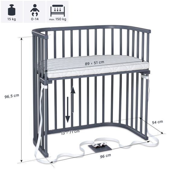 Babybay Beistellbett Boxspring - Schiefergrau lackiert