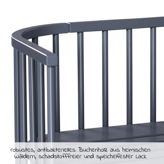 Babybay Beistellbett Maxi extra Groß - auch für Zwillinge - Schiefergrau lackiert