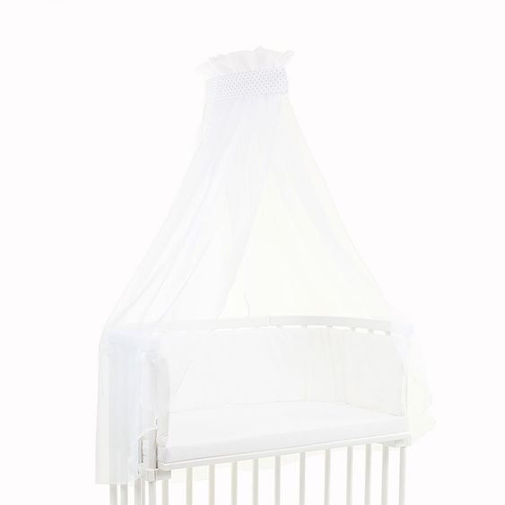 Babybay Himmel mit weißer Banderole für Beistellbett - Punkte Perlgrau