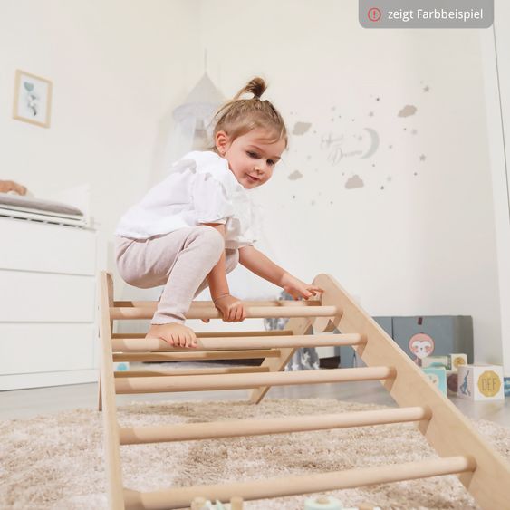 Babybay Kletterdreieck Littlefoot montiert, werkzeuglos verstellbar, klappbar aus Buchenholz - Beige lackiert