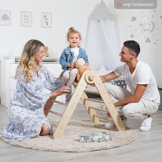 Babybay Kletterdreieck Littlefoot montiert, werkzeuglos verstellbar, klappbar aus Buchenholz - Beige lackiert