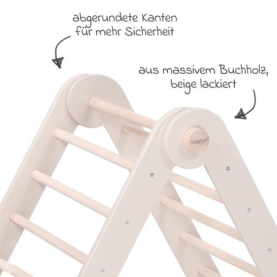 Babybay Kletterdreieck Littlefoot montiert, werkzeuglos verstellbar, klappbar aus Buchenholz - Beige lackiert