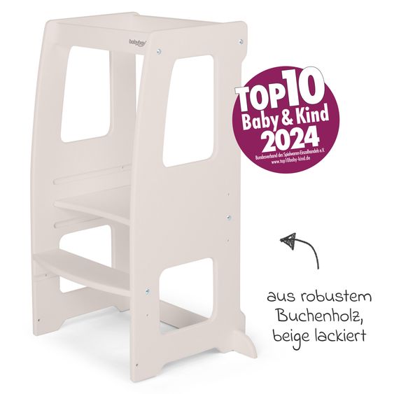 Babybay Lernturm Littlefoot 3-fach höhenverstelbar aus Buchenholz - Beige lackiert