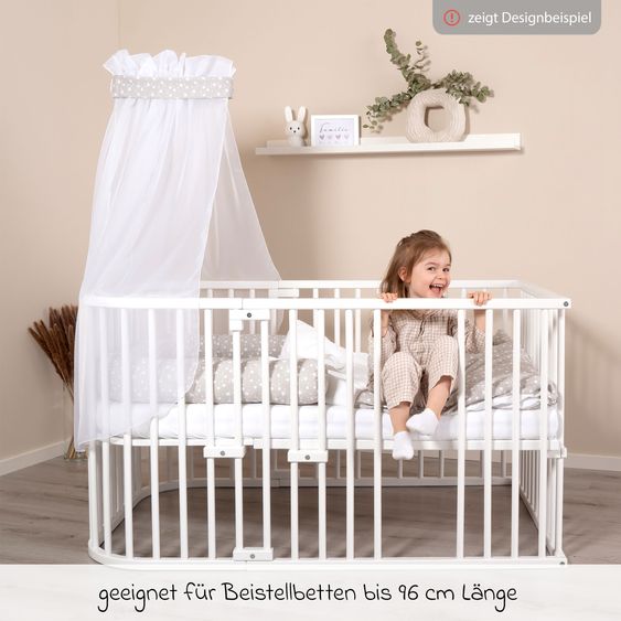 Babybay Mosquito net and canopy for all co-sleeper beds up to 96 cm long - White dots - Pearl gray