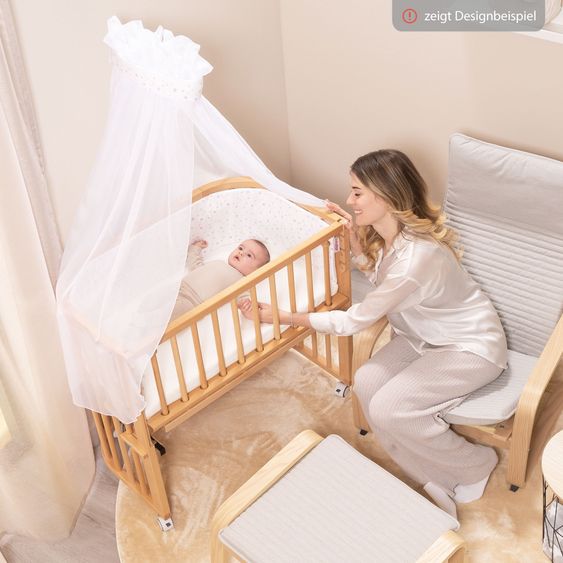 Babybay Mosquito net and canopy for all co-sleeper beds up to 96 cm long - White dots - Pearl gray