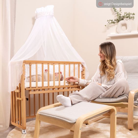 Babybay Zanzariera e baldacchino per tutti i letti a castello fino a 96 cm di lunghezza - Stars Berry - Bianco