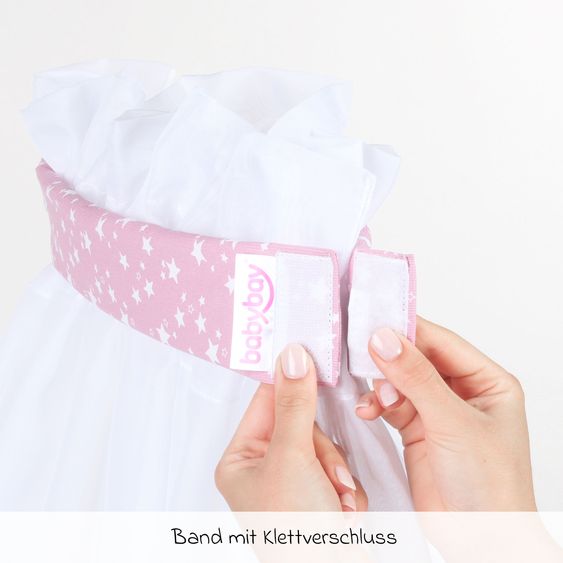 Babybay Zanzariera e baldacchino per tutti i letti a castello fino a 96 cm di lunghezza - Stars Berry - Bianco