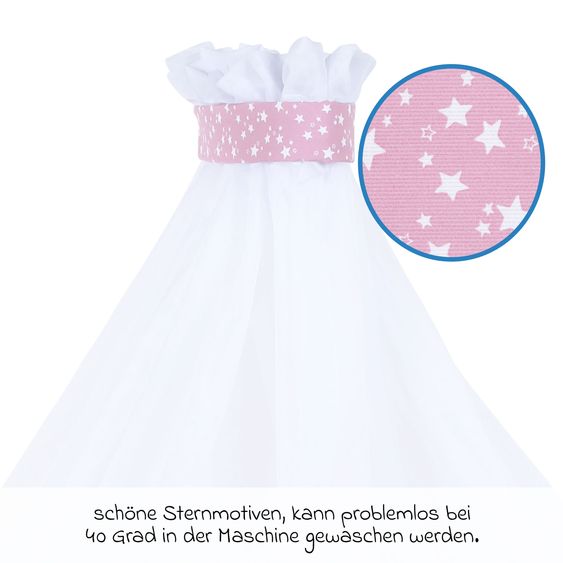 Babybay Zanzariera e baldacchino per tutti i letti a castello fino a 96 cm di lunghezza - Stars Berry - Bianco