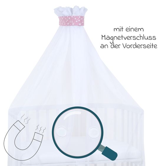 Babybay Zanzariera e baldacchino per tutti i letti a castello fino a 96 cm di lunghezza - Stars Berry - Bianco