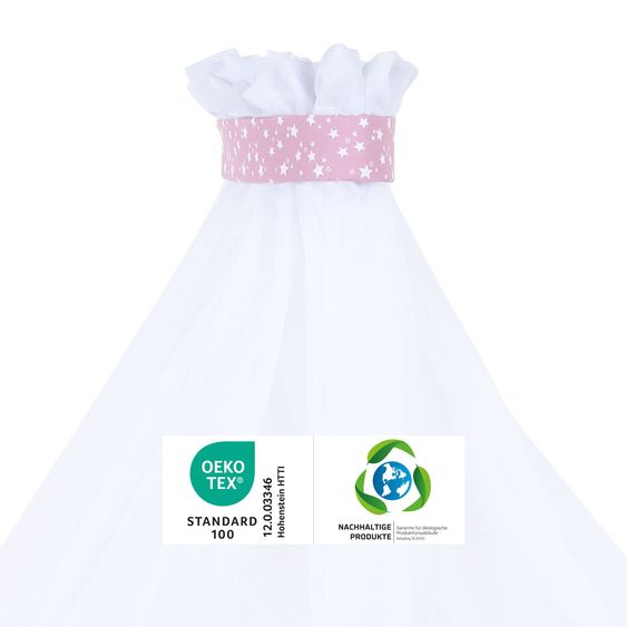 Babybay Zanzariera e baldacchino per tutti i letti a castello fino a 96 cm di lunghezza - Stars Berry - Bianco
