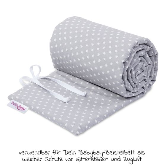 Babybay Nestchen aus Organic Cotton für Beistellbett Maxi, Boxspring, Comfort, Comfort Plus - Sterne Lichtgrau - Weiß