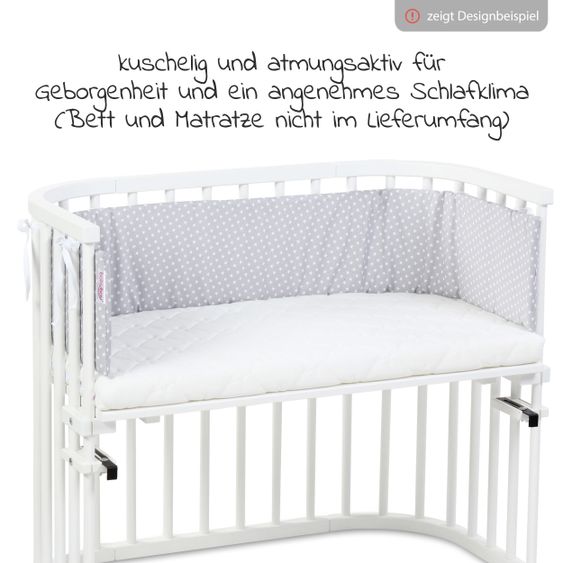 Babybay Nestchen aus Organic Cotton für Beistellbett Maxi, Boxspring, Comfort, Comfort Plus - Sterne Lichtgrau - Weiß