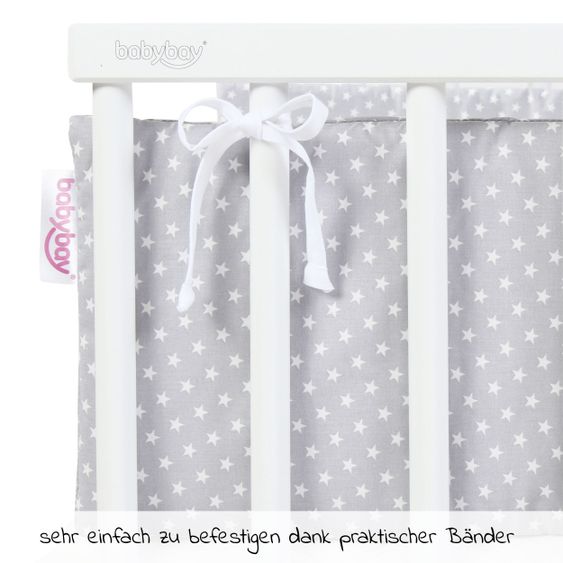 Babybay Nestchen aus Organic Cotton für Beistellbett Maxi, Boxspring, Comfort, Comfort Plus - Sterne Lichtgrau - Weiß