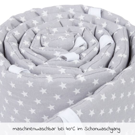 Babybay Nestchen aus Organic Cotton für Beistellbett Maxi, Boxspring, Comfort, Comfort Plus - Sterne Lichtgrau - Weiß