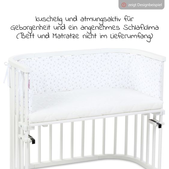 Babybay Nestchen aus Piqué für Beistellbett Maxi, Boxspring, Comfort, Comfort Plus - Sterne Perlgrau - Weiß