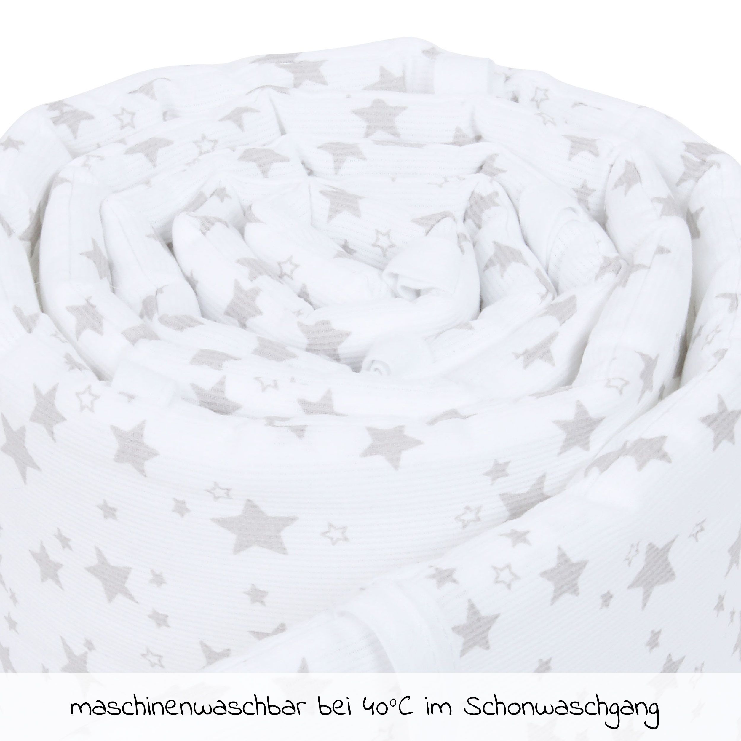 Capottina Babybay In Cotone Biologico Con Fiocco - Stelle Grigio Chiaro/Bianco - Adatta Per Original, Maxi, Boxspring, Comfort, Midi