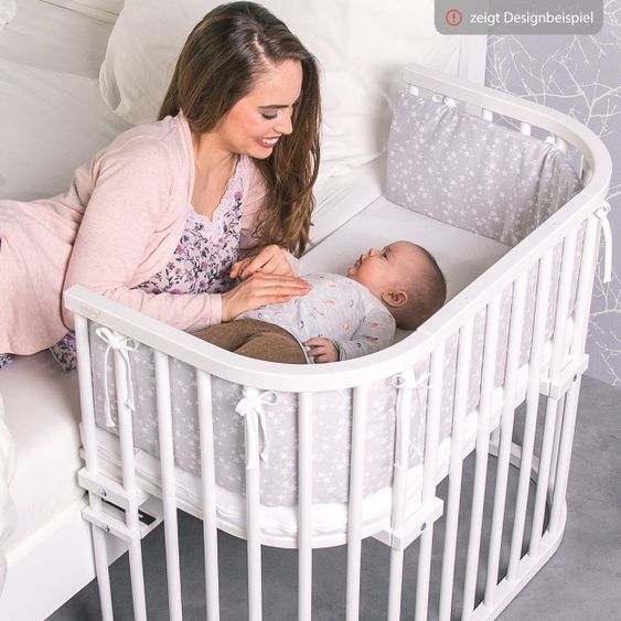 Babybay Nestchen aus Piqué für Beistellbett Maxi, Boxspring, Comfort, Comfort Plus - Sterne Weiß - Perlgrau