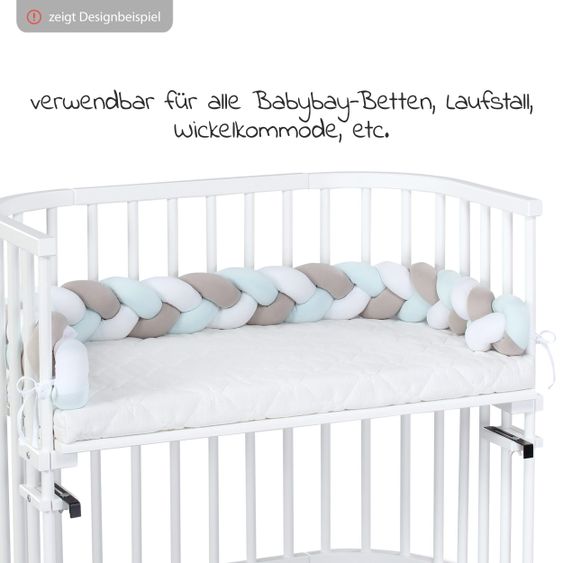 Babybay Nestchenschlange geflochten für alle Babybay Beistellbetten 180 cm - Weiß - Beige - Aqua