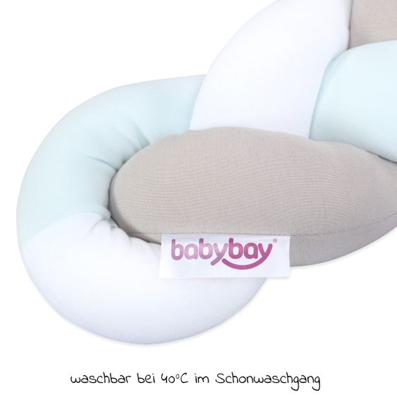 Babybay Nestchenschlange geflochten für alle Babybay Beistellbetten 180 cm - Weiß - Beige - Aqua