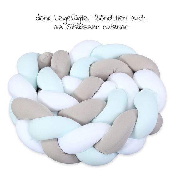 Babybay Nestchenschlange geflochten für alle Babybay Beistellbetten 180 cm - Weiß - Beige - Aqua