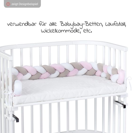 Babybay Nestchenschlange geflochten für alle Babybay Beistellbetten 180 cm - Weiß - Beige - Rosé