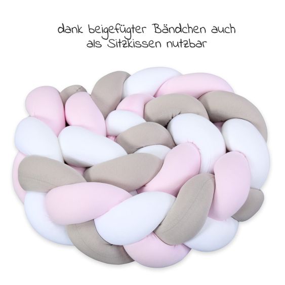 Babybay Nestchenschlange geflochten für alle Babybay Beistellbetten 180 cm - Weiß - Beige - Rosé