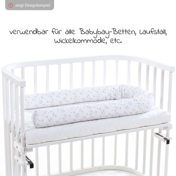 Babybay Nestchenschlange Piqué für alle Babybay Beistellbetten 180 cm - Sterne Perlgrau - Weiß