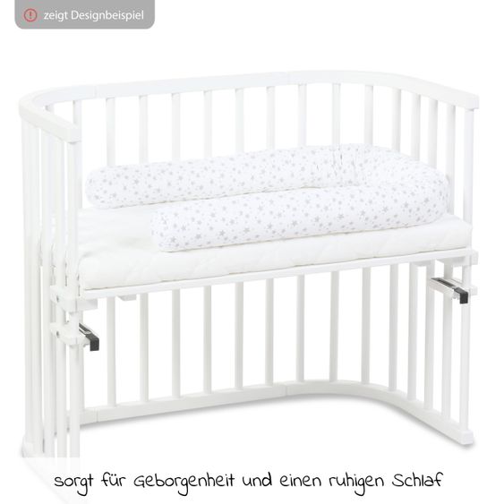 Babybay Nestchenschlange Piqué für alle Babybay Beistellbetten 180 cm - Sterne Perlgrau - Weiß