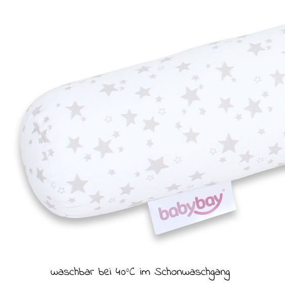 Babybay Nestchenschlange Piqué für alle Babybay Beistellbetten 180 cm - Sterne Perlgrau - Weiß