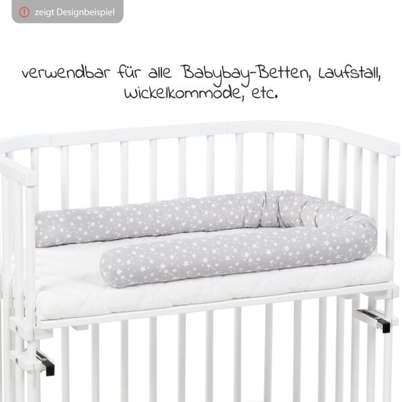 Babybay Nestchenschlange Piqué für alle Babybay Beistellbetten 180 cm - Sterne Weiß - Perlgrau