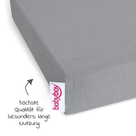 Babybay Spannbetttuch Deluxe aus Jersey für Beistellbett Maxi, Midi, Boxspring,Comfort, Comfort Plus 89 x 50 cm - Grau