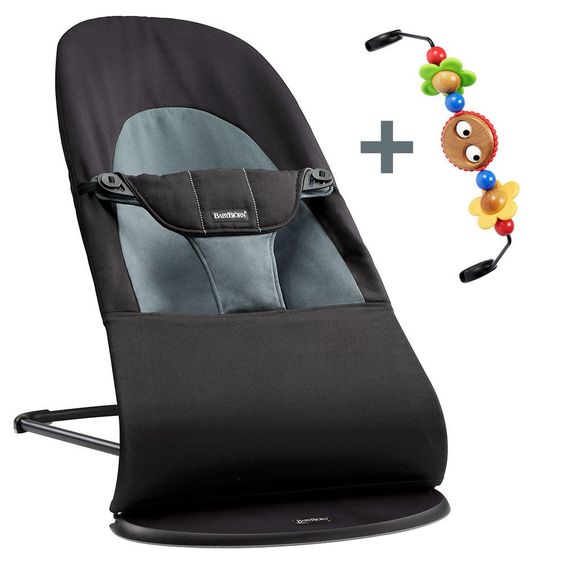 BabyBjörn 2-tlg. Set Babywippe Balance Soft Cotton Schwarz  + Holzspielzeug