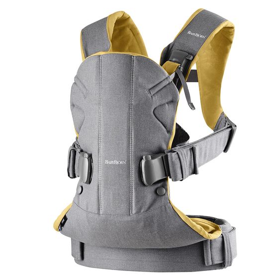 BabyBjörn Babytrage One Cotton Mix Baby Power - Grau Gelb