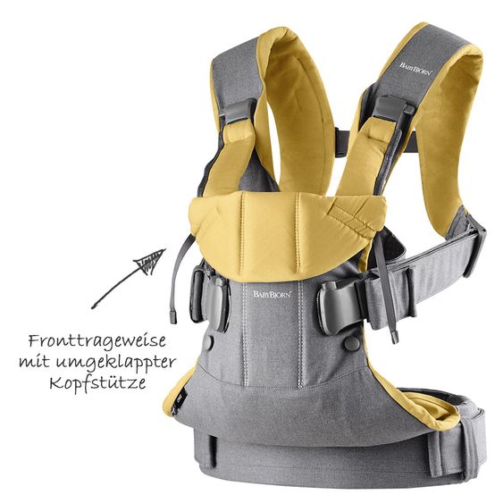 BabyBjörn Babytrage One Cotton Mix Baby Power - Grau Gelb