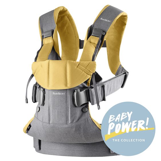 BabyBjörn Babytrage One Cotton Mix Baby Power - Grau Gelb