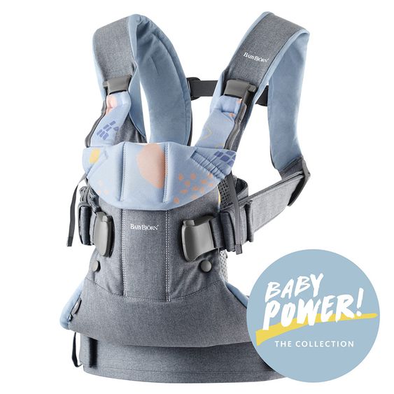 BabyBjörn Babytrage One Cotton Mix Baby Power - Konfetti Taubenblau