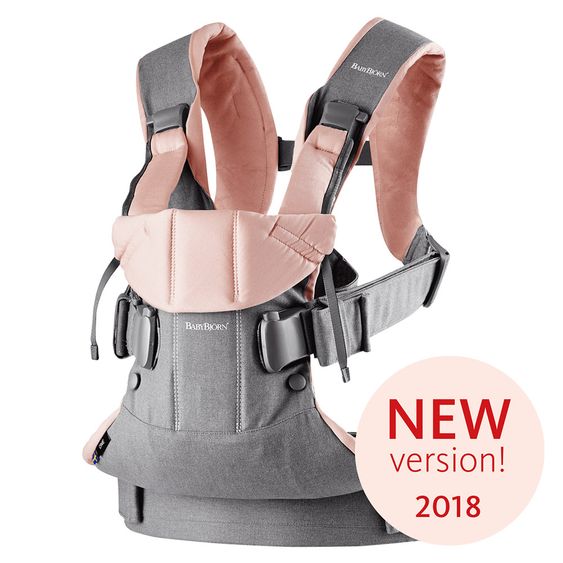 BabyBjörn Babytrage One Cotton Mix Neue Version - Grau Puderrosa