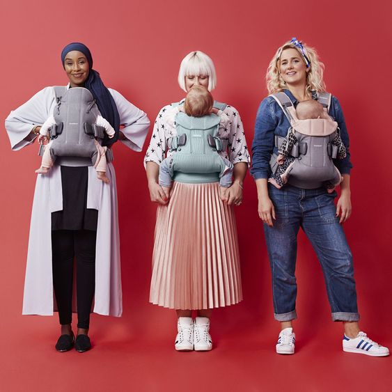 BabyBjörn Babytrage One Cotton Mix Neue Version - Grau Puderrosa