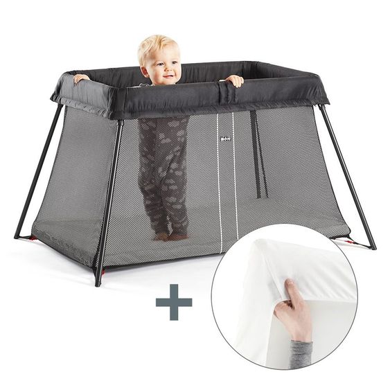 BabyBjörn Set Reisebett Light + Spannbetttuch - Schwarz