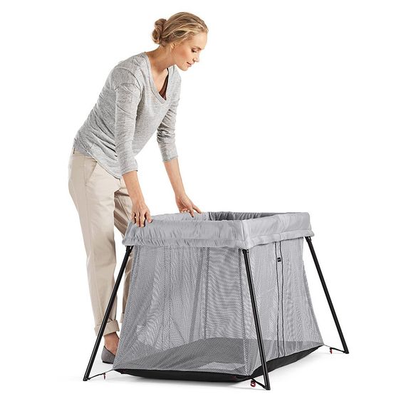 BabyBjörn Set Reisebett Light + Spannbetttuch - Silber