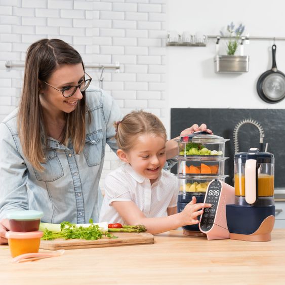 Babymoov Set da 12 pezzi per la preparazione di alimenti per bambini Nutribaby+ XL con 8 biberon in vetro + 2 cucchiai in silicone + 1 piatto per la cena