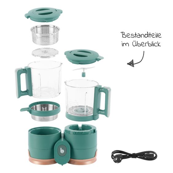 Babymoov Macchina per la pappa in vetro Nutribaby - per cuocere a vapore, frullare, sterilizzare, riscaldare e scongelare in modo delicato - Green Forest