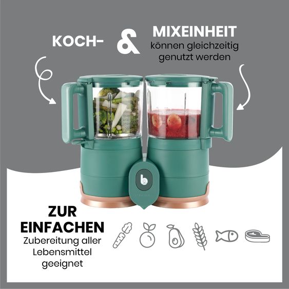 Babymoov Babynahrungszubereiter Nutribaby Glas - schonendes Dampfgaren, Mixen, Sterilisieren, Aufwärmen & Auftauen - Green Forest