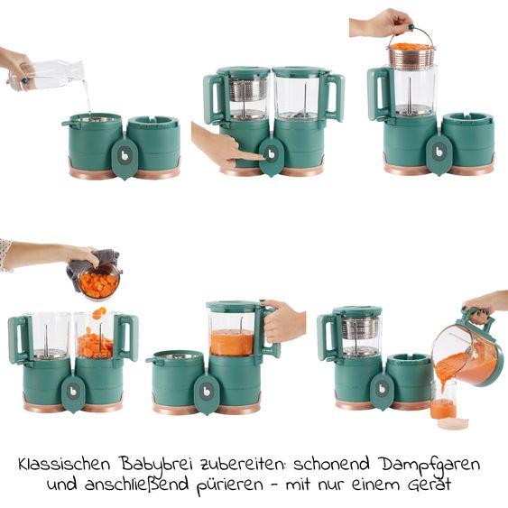 Babymoov Babynahrungszubereiter Nutribaby Glas - schonendes Dampfgaren, Mixen, Sterilisieren, Aufwärmen & Auftauen - Green Forest